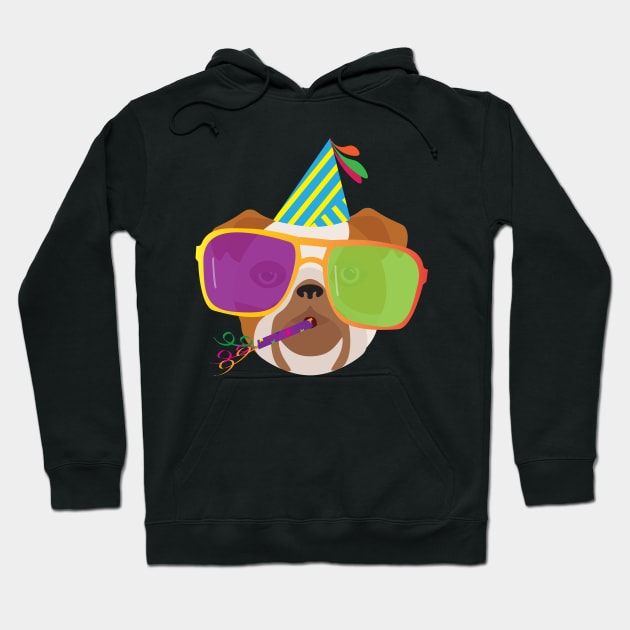 Party Bulldog With Party hat and Colorful Sunglasses Hoodie by sigdesign